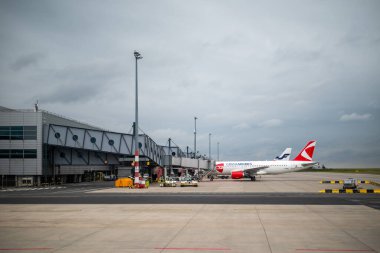 Airplanes at Vaclav Havel Airport Prague, formerly Ruzyne international airport in Prague, capital of the Czech Republic, on 19 August 2024 clipart