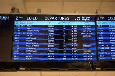 Electronic flight information display at Vaclav Havel Airport Prague, formerly Ruzyne international airport in Prague, capital of the Czech Republic, on 19 August 2024 clipart