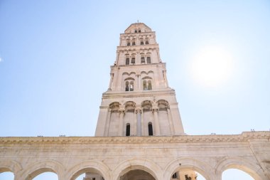 Bell tower of the Cathedral of Saint Domnius in the Historical Complex of the Palace of Diocletian, UNESCO world heritage site in Split, Republic of Croatia clipart