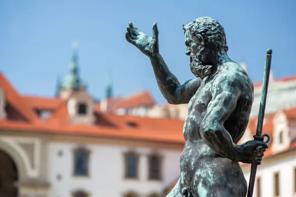 stock image Baroque artistic sculptures in the Waldstein Garden and baroque Wallenstein Palace that houses the Senate of the Czech Republic, in Mala Strana district, Prague, Czechia on 3 September 2024