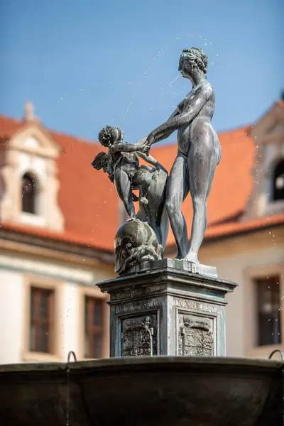 stock image Baroque artistic sculptures in the Waldstein Garden and baroque Wallenstein Palace that houses the Senate of the Czech Republic, in Mala Strana district, Prague, Czechia on 3 September 2024