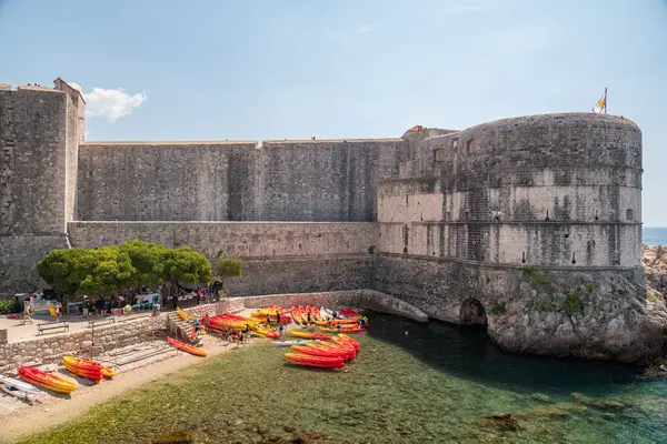 stock image Medieval walls of the Old Walled City of Dubrovnik, UNESCO world heritage site at the Adriatic Sea in Republic of Croatia on 29 August 2024