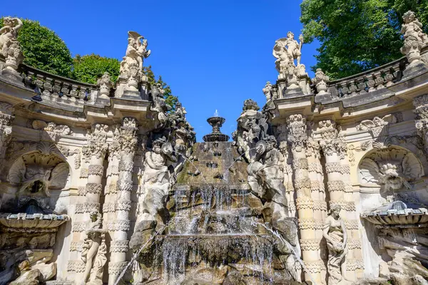 stock image Decorative fountain Nymphs Bath (Nymphenbad) in the Zwinger palace complex with gardens, one of the most important buildings of the Baroque period in Dresden, Germany on 8 September 2024