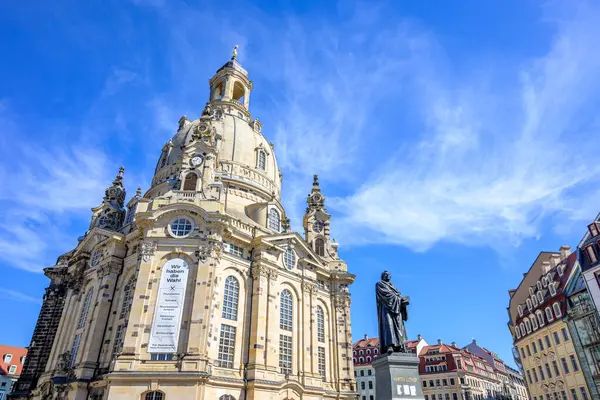 stock image Frauenkirche Church of Our Lady Lutheran church on the Neumarkt square in Dresden, the capital of the German state of Saxony, reconstructed after its destruction in Second World War, 8 September 2024