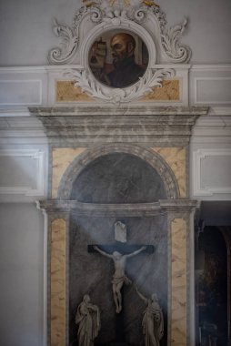 Interior details in the Dresden Cathedral of the Holy Trinity (Katholische Hofkirche) at Theaterplatz square in Dresden, Saxony, Germany clipart