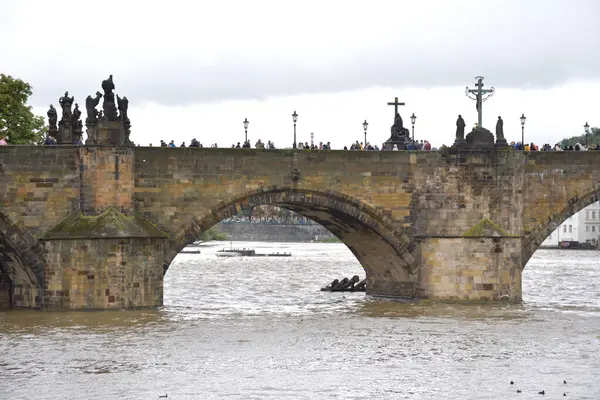 stock image High water levels on Vltava river after storm Boris caused torrential rains and floods in Central and Eastern Europe, in Prague, Czech Republic on 16 September 2024