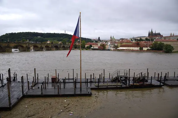 stock image High water levels on Vltava river after storm Boris caused torrential rains and floods in Central and Eastern Europe, in Prague, Czech Republic on 16 September 2024