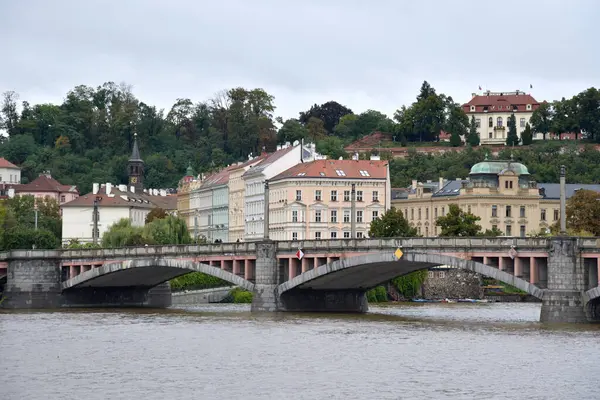 stock image High water levels on Vltava river after storm Boris caused torrential rains and floods in Central and Eastern Europe, in Prague, Czech Republic on 16 September 2024