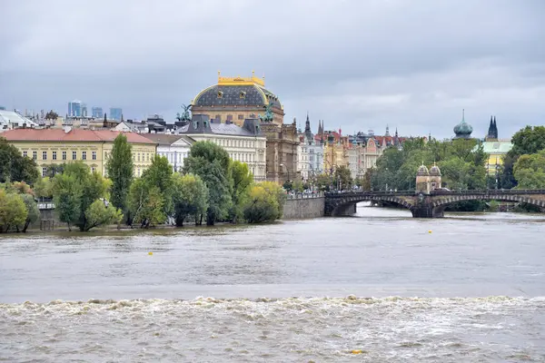 stock image High water levels on Vltava river after storm Boris caused torrential rains and floods in Central and Eastern Europe, in Prague, Czech Republic on 16 September 2024