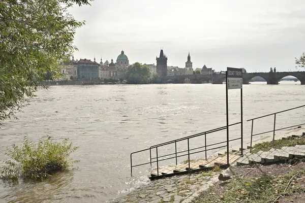 stock image High water levels on Vltava river after storm Boris caused torrential rains and floods in Central and Eastern Europe, in Prague, Czech Republic on 17 September 2024