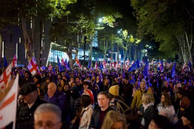 20 Ekim 2024 'te Gürcistan' ın başkenti Tiflis 'teki Liberty Square' de Avrupa Birliği entegrasyonu ve üyeliğini destekleyen gösteriler için yürüyüş
