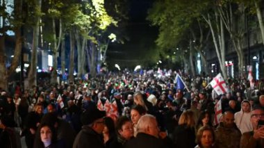 20 Ekim 2024 'te Gürcistan' ın başkenti Tiflis 'teki Liberty Square' de Avrupa Birliği entegrasyonu ve üyeliğini destekleyen gösteriler için yürüyüş