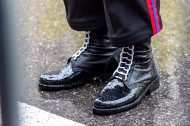 Military boots of a Korean serviceman at the Arms Forces Day military parade of Korean Army in Seoul capital of South Korea on 26 September 2023 clipart