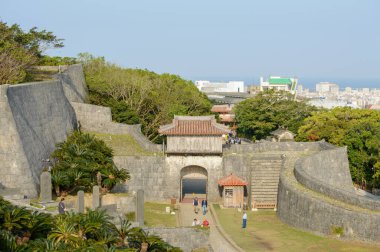 Walls of Shurijo castle, former capital of Ryukyu Kingdom and World Heritage Site in Naha, Okinawa, Japan on 27 February 2018 clipart