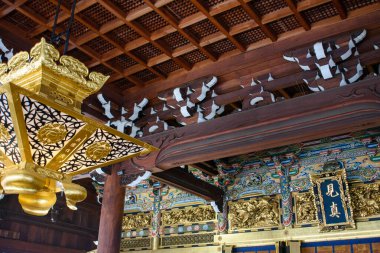 Architectural details at Higashi Honganji temple of Jodo Shin Buddhism in central Kyoto, Japan on 1 April 2018 clipart