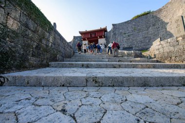 Walls of Shurijo castle, former capital of Ryukyu Kingdom and World Heritage Site in Naha, Okinawa, Japan on 27 February 2018 clipart