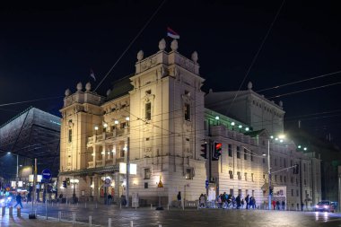 Night view of the National Theater of Serbia in the Republic Square in Belgrade, capital of Serbia on 8 November 2024 clipart