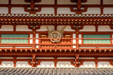 Japonya 'nın en ünlü antik Budist tapınaklarından Yakushi-ji tapınağındaki dış cephe detayları, M.Ö. 680' de Japonya 'nın Nara şehrinde inşa edildi.
