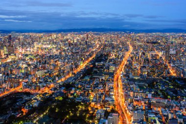 Downtown cityscape of Osaka, aerial view from Abeno Harukas skyscraper in Osaka, Japan on 28 December 2017 clipart