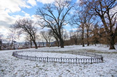 Letna Park in winter, large public park on the Letna hill above Vltava river in Prague, Czech republic clipart