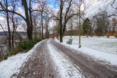 Letna Park in winter, large public park on the Letna hill above Vltava river in Prague, Czech republic on 12 January 2025 clipart