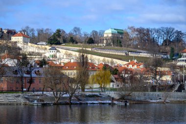 Vltava river and Mala Strana, charming historical district in Prague, Czech Republic on 13 January 2025 clipart