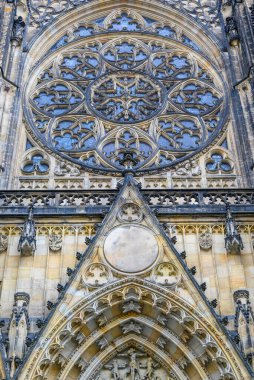 Architectural details on the facade of the St. Vitus Metropolitan Catholic Cathedral in the Prague Castle complex in Prague, Czech Republic on 7 February 2025 clipart