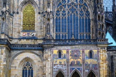 Architectural details on the facade of the St. Vitus Metropolitan Catholic Cathedral in the Prague Castle complex in Prague, Czech Republic on 7 February 2025 clipart