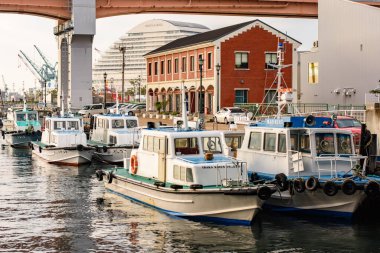 Port of Kobe is a Japanese maritime port in Kobe, Hyogo in the greater area of Osaka bay, in Kobe, Japan on 11 November 2017 clipart