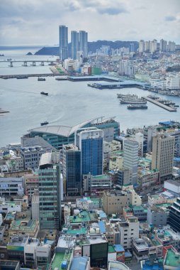 Cityscape of Busan Metropolitan City and Busan harbor in South Korea, on 15 February 2023 clipart