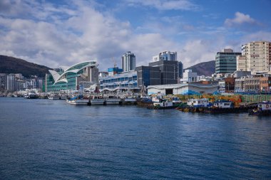Busan Metropolitan Şehri ve Güney Kore 'deki Busan limanı, 15 Şubat 2023