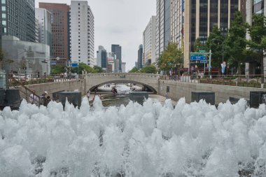 Cheonggyecheon Çeşmesi, 7 Ağustos 2022 'de Güney Kore' nin başkenti Seul 'deki halk parkı.