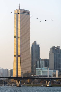 26 Kasım 2022 'de Han Nehri Hangang ve Güney Kore' nin başkenti Seul şehir manzarası