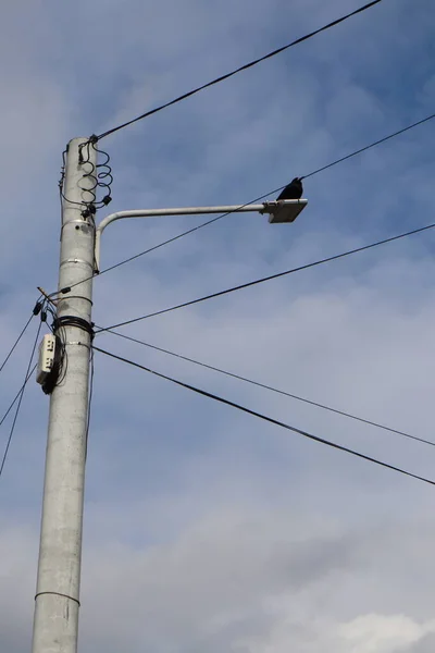 Stock image high voltage power lines in the sky