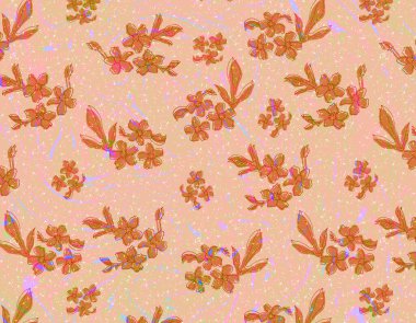 Zarif şeftali rengi çiçek motiflerini dokulu bir arka planda gösteren büyüleyici, pürüzsüz bir desen. Tekstil 'den web tasarımına kadar çeşitli tasarım uygulamaları için idealdir, bu canlı desen zarafet ve sofistike bir dokunuş ekler.