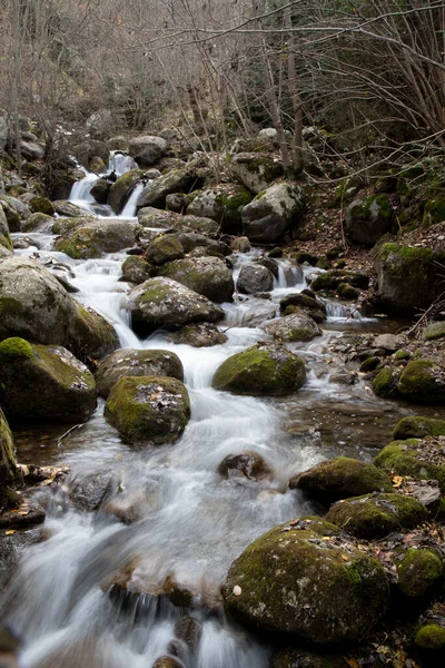 stock image Long exposure picture showing rocks and sikly water in Vall de Boi in Catalonia