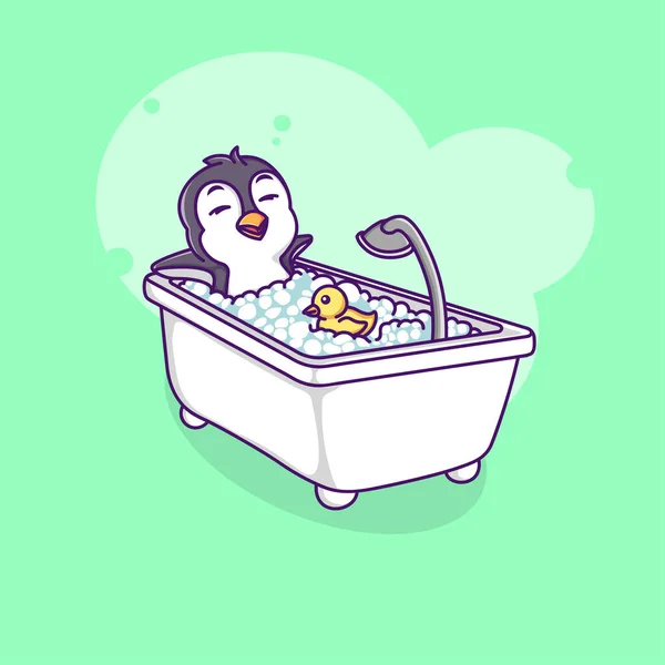 Niedliche Pinguin Aktivität Badezimmer — Stockvektor