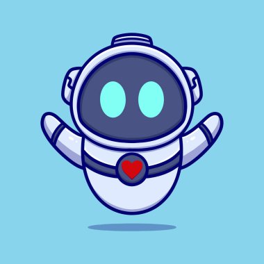 Şirin robot çizgi film ikonu çizimi. Komik modern teknoloji çıkartmaları çiziyor.