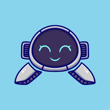 Şirin robot çizgi film ikonu çizimi. Komik modern teknoloji çıkartmaları çiziyor.