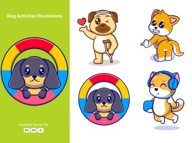 Şirin köpek çizgi film ikonu çizimi. Çıkartmalar için komik hediyeler