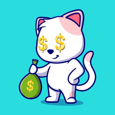 Şirin zengin kedi çizgi film ikonu çizimi. Hediyeler için komik etiket
