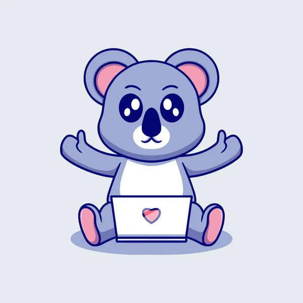 Cute Koala Laptop Cartoon Icon Illustration — Stock Vector