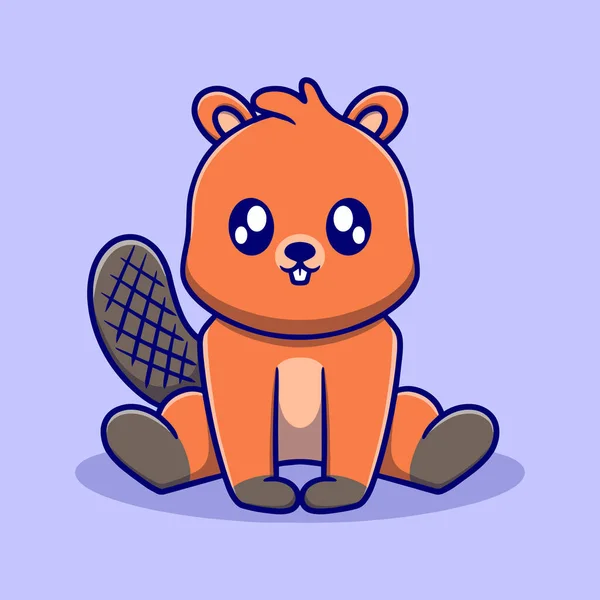 Cute Beaver Cartoon Icon Illustration — Stock Vector
