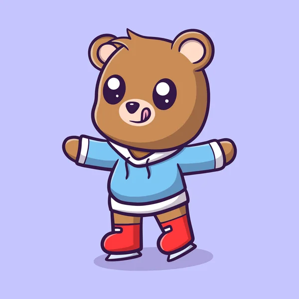 Cute Bear Ice Skating Cartoon Illustration — Stock Vector