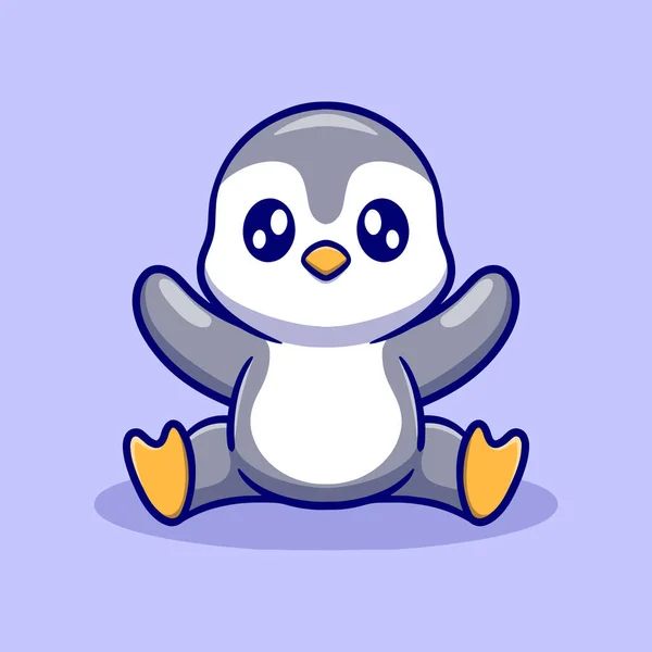Cute Baby Penguin Cartoon Icon Illustration — Stock Vector