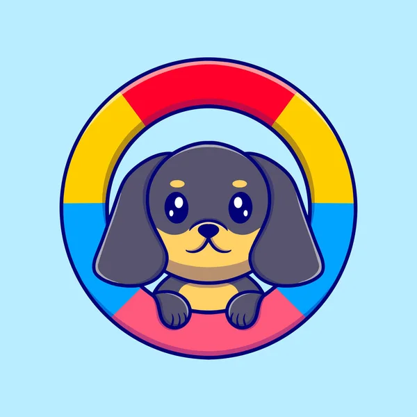 Cute Dog Float Cartoon Illustration — Stock Vector