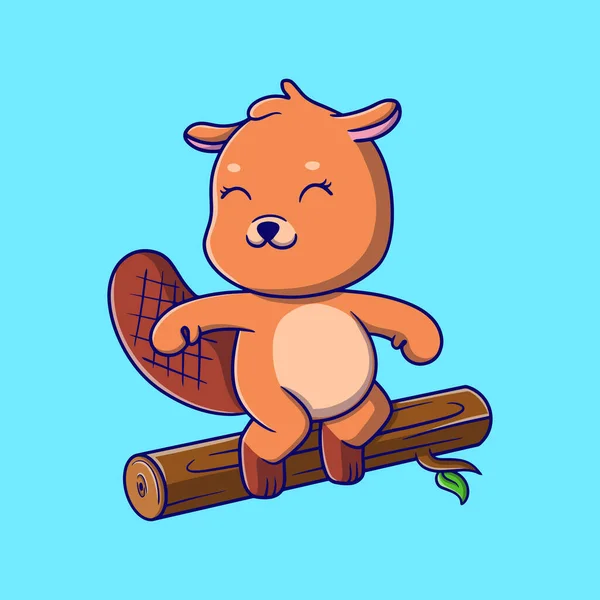 Cute Beaver Happy Skating Cartoon Icon Illustration Funny Sticker Kids — Stock Vector