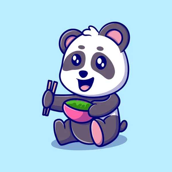 Panda Bonito Está Comendo Desenho Animado Ícone Ilustração Etiqueta Engraçada — Vetor de Stock