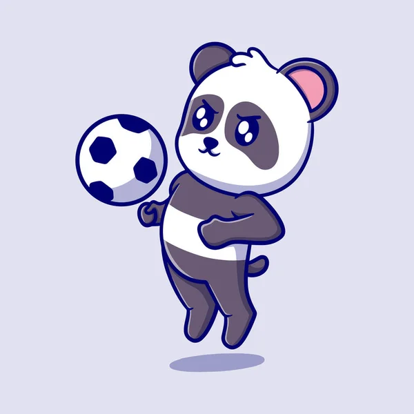 Urso Panda Bonito Jogando Futebol Desenho Animado Ícone Ilustração Personagem — Vetor de Stock