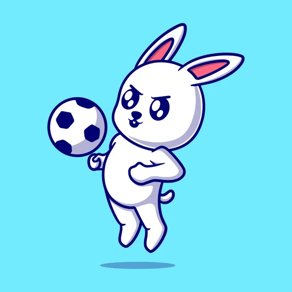 Netter Hase Spielt Fußball Cartoon Ikone Illustration Lustiger Charakter Für — Stockvektor